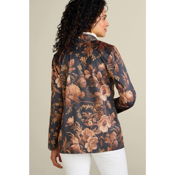 Soft Surroundings Shape Drape Faux Suede Jacket SMALL Floral Fall Brown NEW - Picture 5 of 12